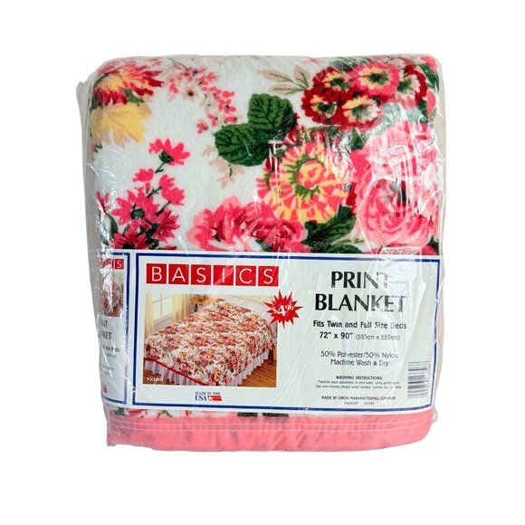 Basics Pink Floral Blanket Twin Full VTG 70s Romantic Country Cottage Chic USA - Picture 1 of 8